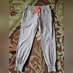 FIGS Beige Scrub Joggers with Orange Accents